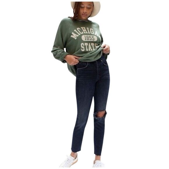 Free People We the Free Stella dark wash distressed button fly skinny jeans size - Picture 1 of 16